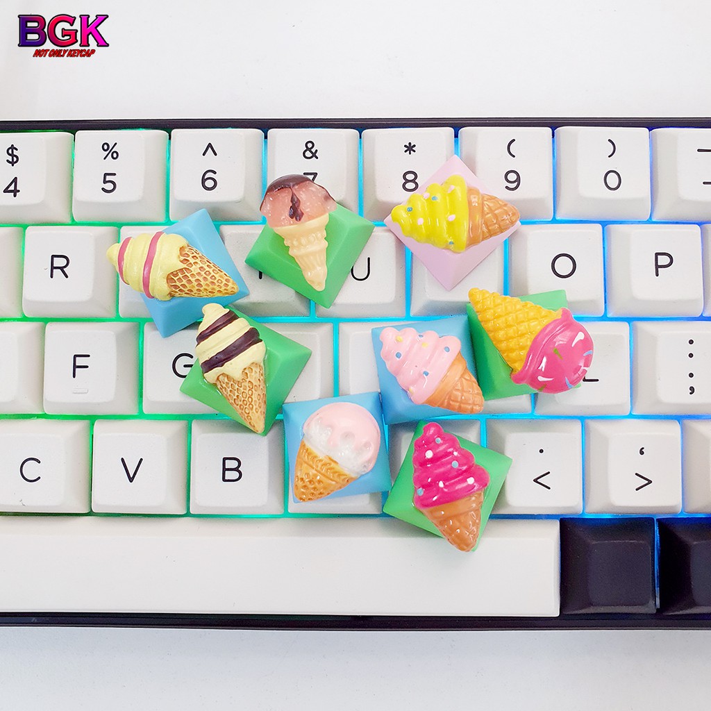 Keycap lẻ hình các loại kem ốc quế tổng hợp cực đẹp siêu dễ thương Keycap Artisan