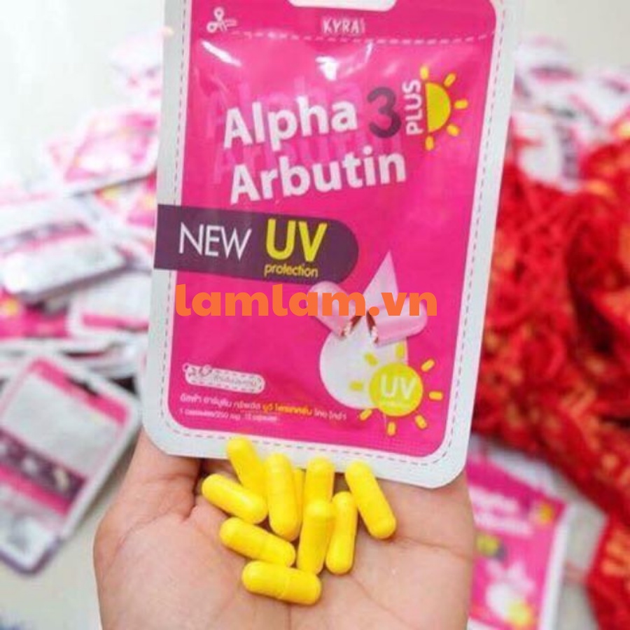 Bột kích trắng và chống nắng Alpha Arbutin 3 Plus New UV Thái Lan (vĩ 10 viên)