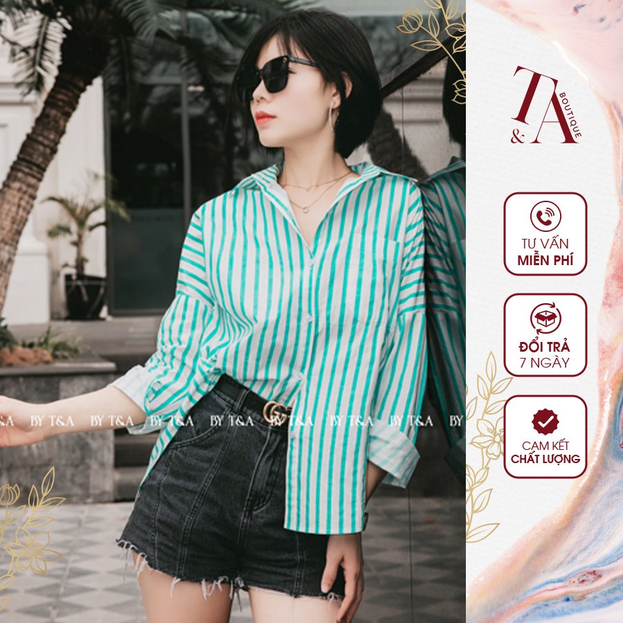 Áo Sơ Mi Kẻ Xanh Nữ CHIDU Chất Liệu Cotton Thoáng Mát, Thấm Hút Mồ Hôi - TA002