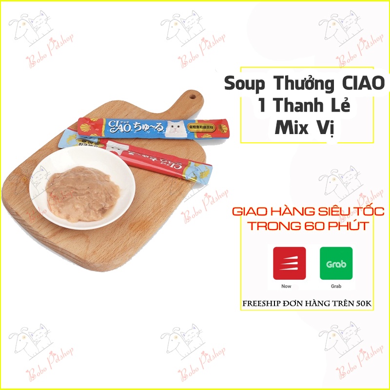 Set 1 Thanh Lẻ Kem Soup Ciao Churu Pate Thưởng Cho Mèo Các Vị - Bobo Pet Shop Hà Nội