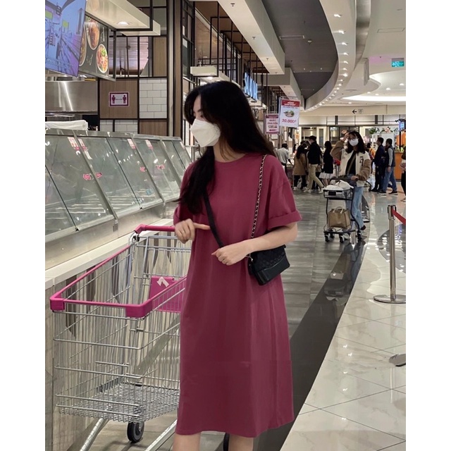 Váy Suông Phông Trơn Dài Tay Lỡ Nữ [FREESHIP] 🌸 Đầm maxi form rộng mặc đi biển trơn màu HỒNG | XANH RÊU | ĐỎ Ulzzang 🌸 | BigBuy360 - bigbuy360.vn