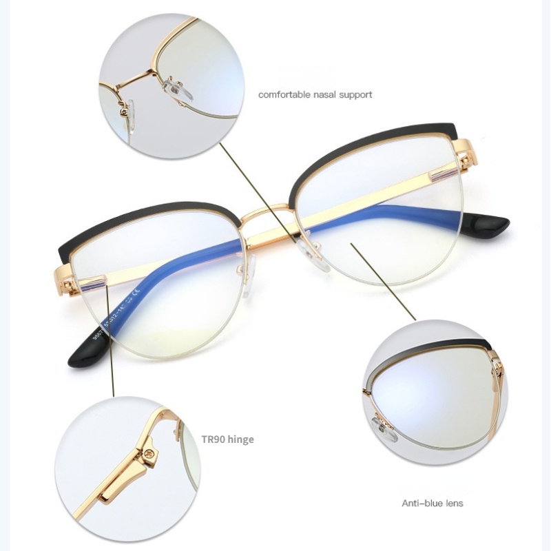 Kính Mát Mắt Mèo Gọng Kim Loại Chống Ánh Sáng Xanh Thời Trang Phương Tây Cho Nữ