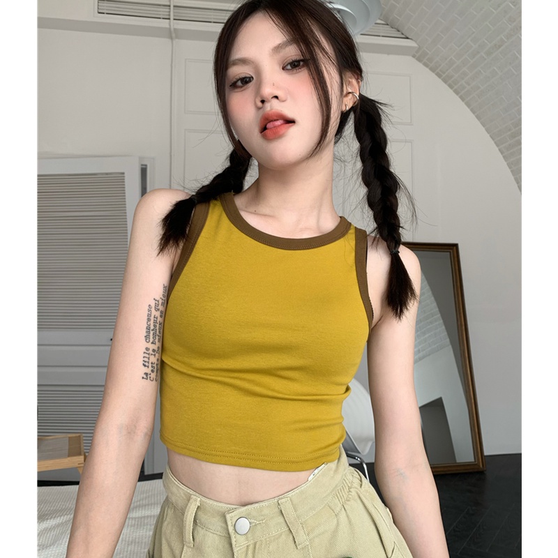 Áo Croptop Sát Nách Nhiều Màu Sắc Phong Cách Retro Thời Trang Cho Nữ