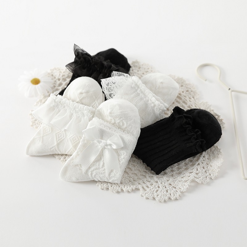 Vớ Cotton Mềm Mại Phối Ren Lưới Thoáng Khí Đính Nơ Thời Trang Xuân Hè Cho Bé Gái