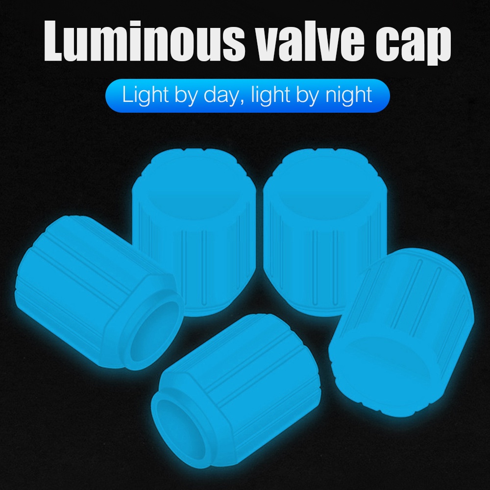 Set 1 / 4 Nắp Van Lốp Xe Hơi / Xe Máy Chống Bụi Màu Xanh Dương Dạ Quang Thông Dụng