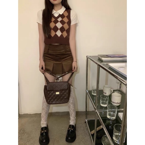 Áo gile dệt kim dáng croptop cộc tay Ulzzang