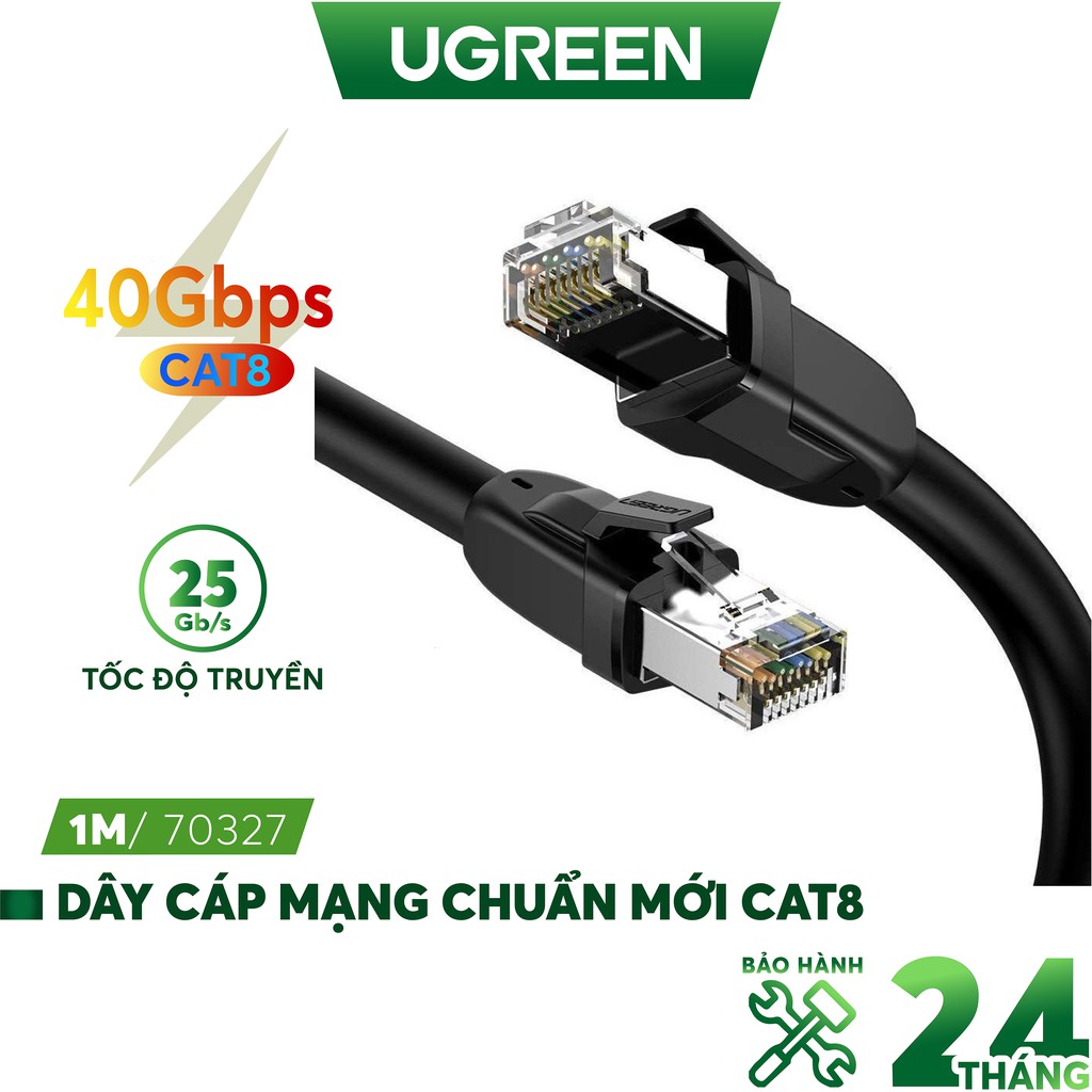 Dây cáp mạng chuẩn mới Cat 8 tốc độ truyền dữ liệu 2000MHZ và 25Gbps dài từ 1-10m UGREEN NW121