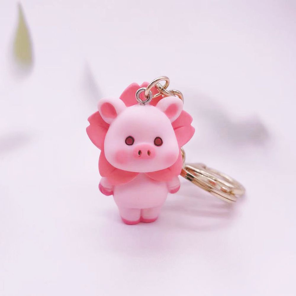 MALCOLM Creativity Pig Pendant Soft Rubber Key Chains Cherry Pig Keychain Car Accessories Flower Cute Cartoon Doll Cartoon Pig Keychain Pendant Pink Pig  Keyring