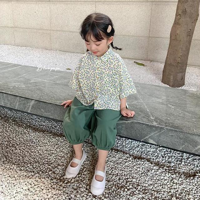 Bộ Trang Phục Hai Mảnh Gồm Áo Sơ Mi Tay Ngắn Và Quần Ngắn In Hoa Tươi Mới Thời Trang Mùa Hè Hàn Quốc Nhật Bản Dành Cho Bé Gái
