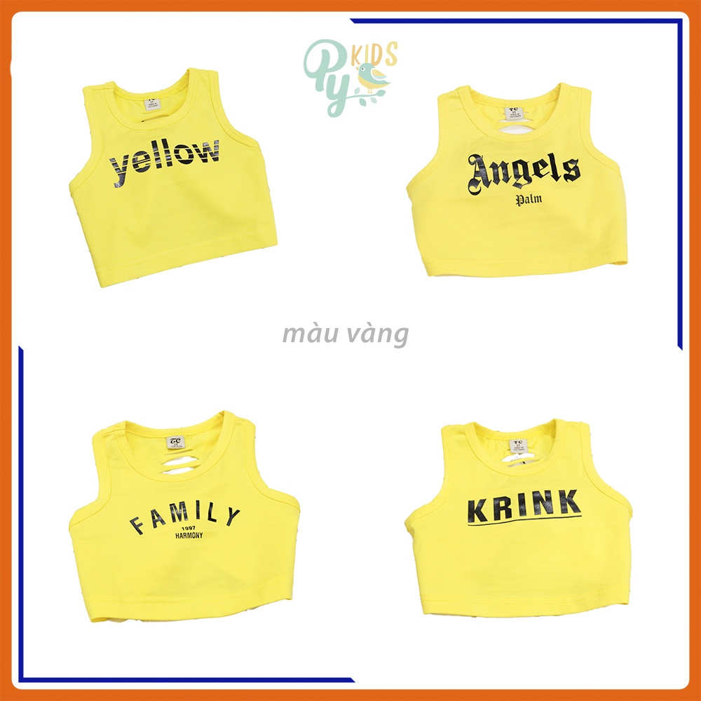 Áo croptop/ áo sát nách hở rốn bé gái từ 15-22kg, in chữ hở lưng mẫu mới 2021