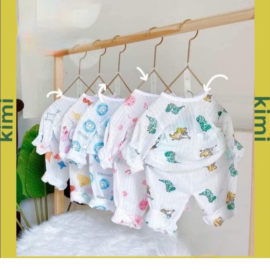 Bộ cotton giấy dài tay cho bé sơ sinh 3-15kg cúc vai hàng loại 1 KIMI-SHOP DT03