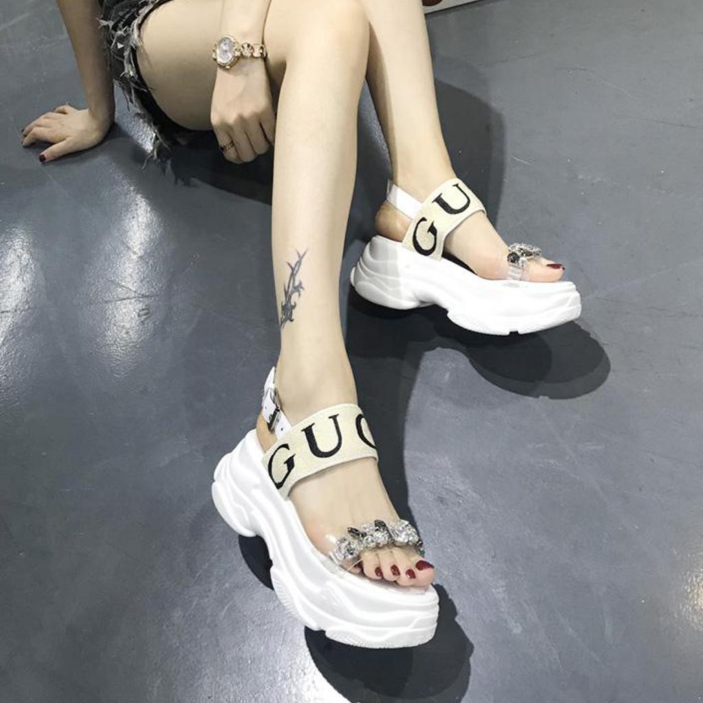 Sandal quai ngang đế cao đính đá hot