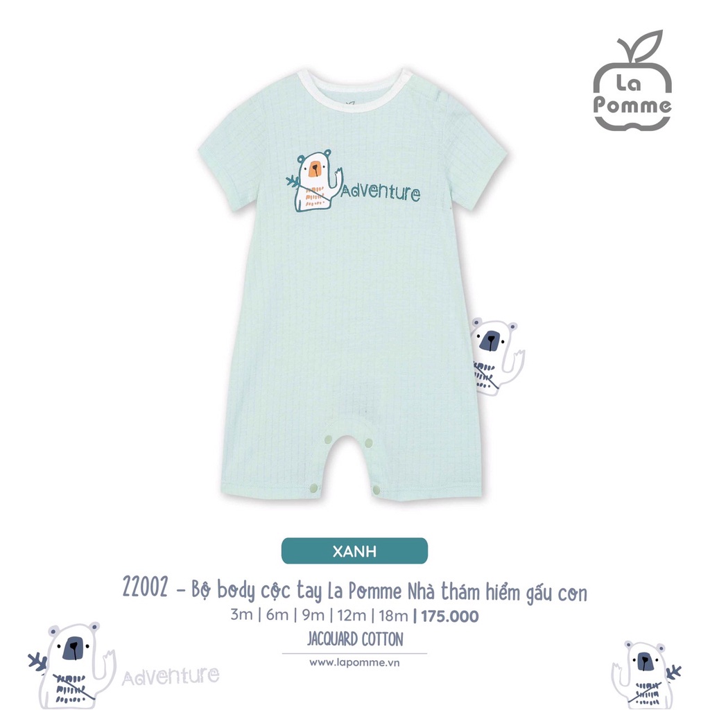 Bộ body La Pomme cộc tay chất vải cotton cao cấp thoáng mát thấm hút tốt thám hiểm gấu con cho bé trai bé gái 22002