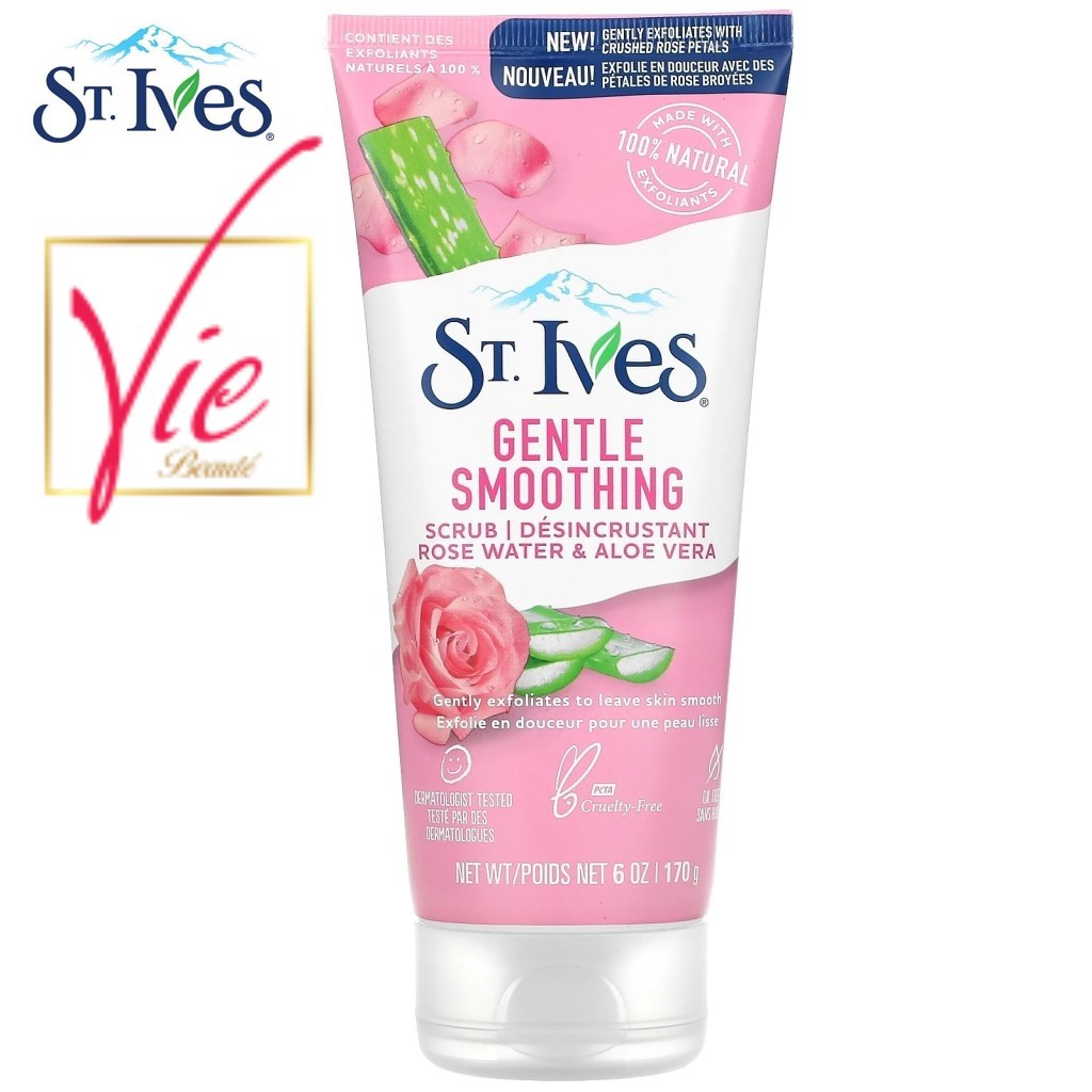 Sữa Rửa Mặt Tẩy Da Chết StIves Gentle Smoothing Rose Water, Aloe Vera Scrub hoa hồng và lô hội 170gr