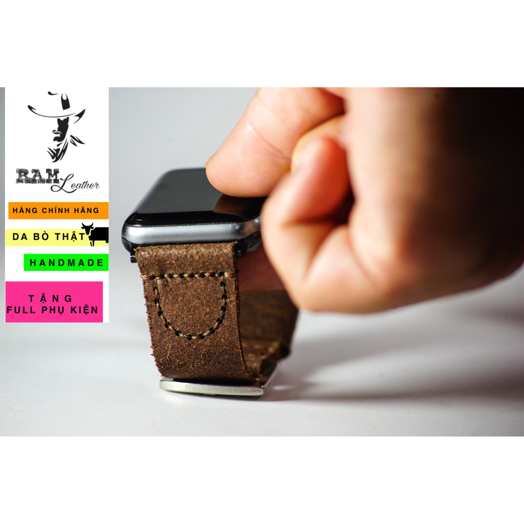 Dây đồng hồ Apple Watch , Iwatch , Iphone Watch Da Bò Thật Có Đinh Tán Phi Công  RAM Leather Pilot  Bền Đẹp