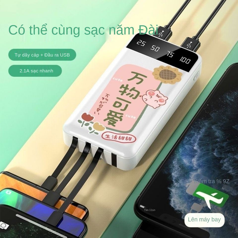 Mini pin dự phòng dung lượng lớn 20.000 mAh đi kèm sạc nhanh 4 dây và nguồn điện di động siêu bền Apple Huawei Universal