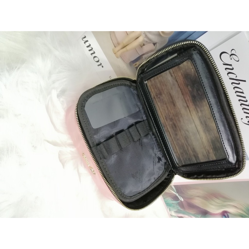 Hộp đựng mỹ phẩm có kính màu hồng PU #RebeccaBonbon chú cún Nhật Bản