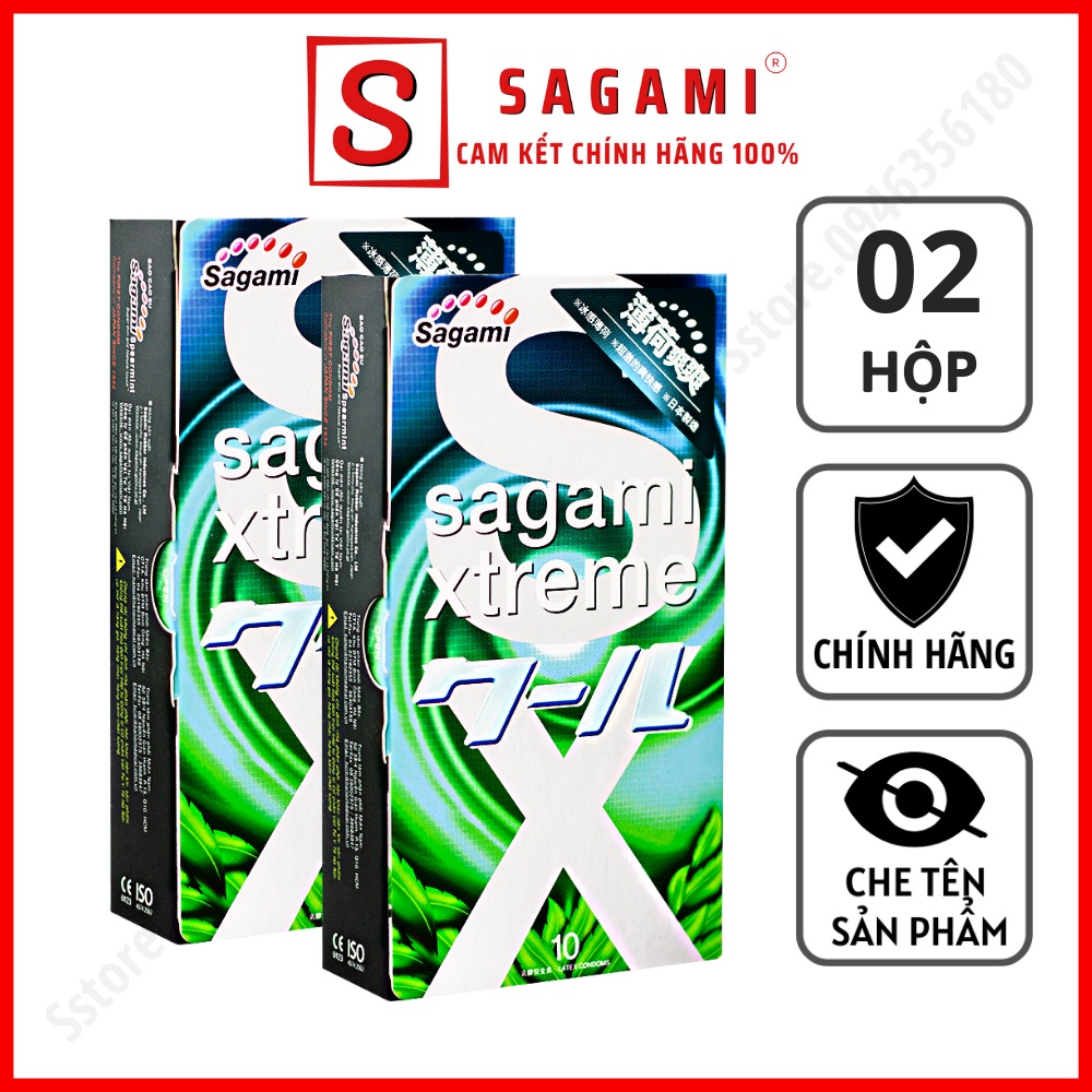 Combo 2 hộp bao cao su Sagami Spearmint - kéo dài thời gian - hương bạc hà