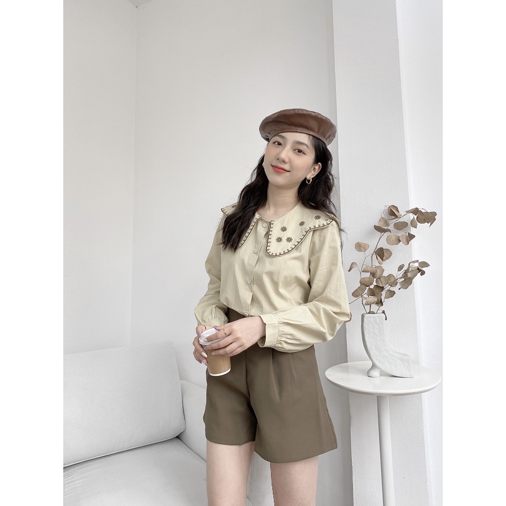 ÁO THÊU VIỀN CỔ 5 BÔNG HOA TRÒN 805