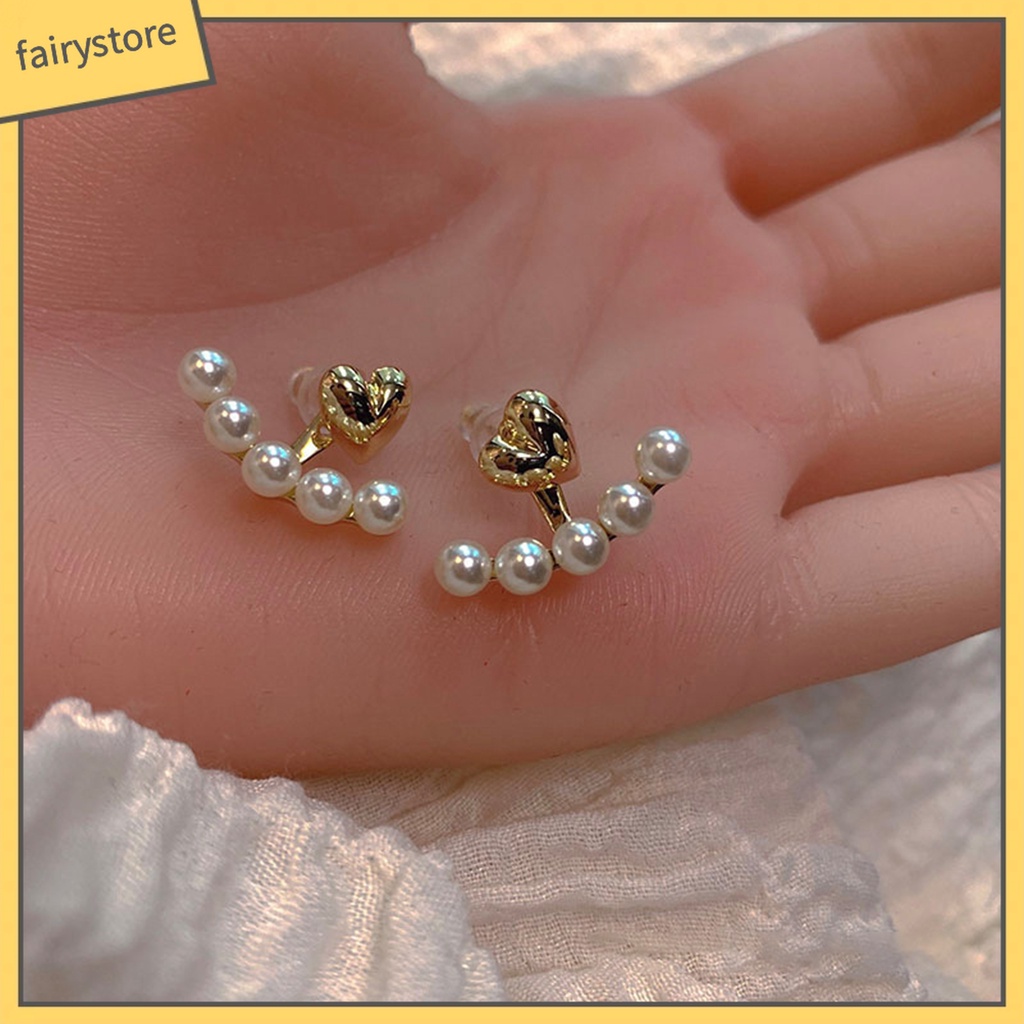 1 Đôi Bông Tai Hình Trái Tim Đính Ngọc Trai Giả Thời Trang Dành Cho Nữ