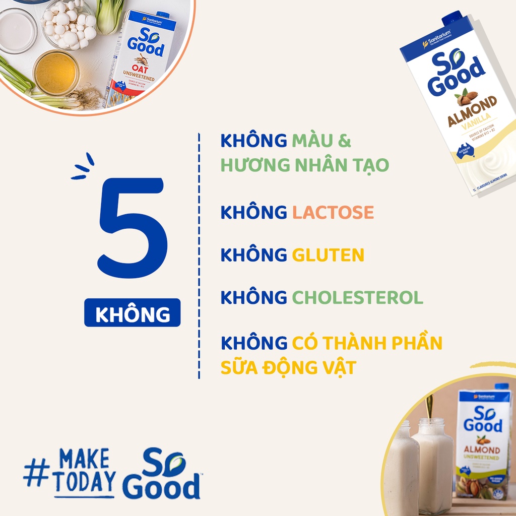 Thùng 12 hộp sữa hạnh nhân hương vani SO GOOD 1 Lít nhập khẩu từ Úc bổ sung canxi và vitamin, thuần chay