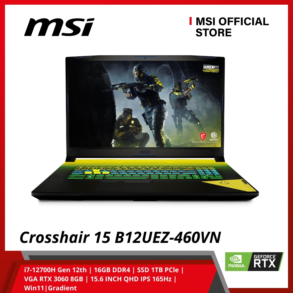 Laptop MSI Gaming Crosshair 15 B12UEZ-460VN (i7-12700H Gen 12th/16GB DDR4/SSD 1TB PCle/VGA RTX 3060 8GB/15.6 INC W11 Gr