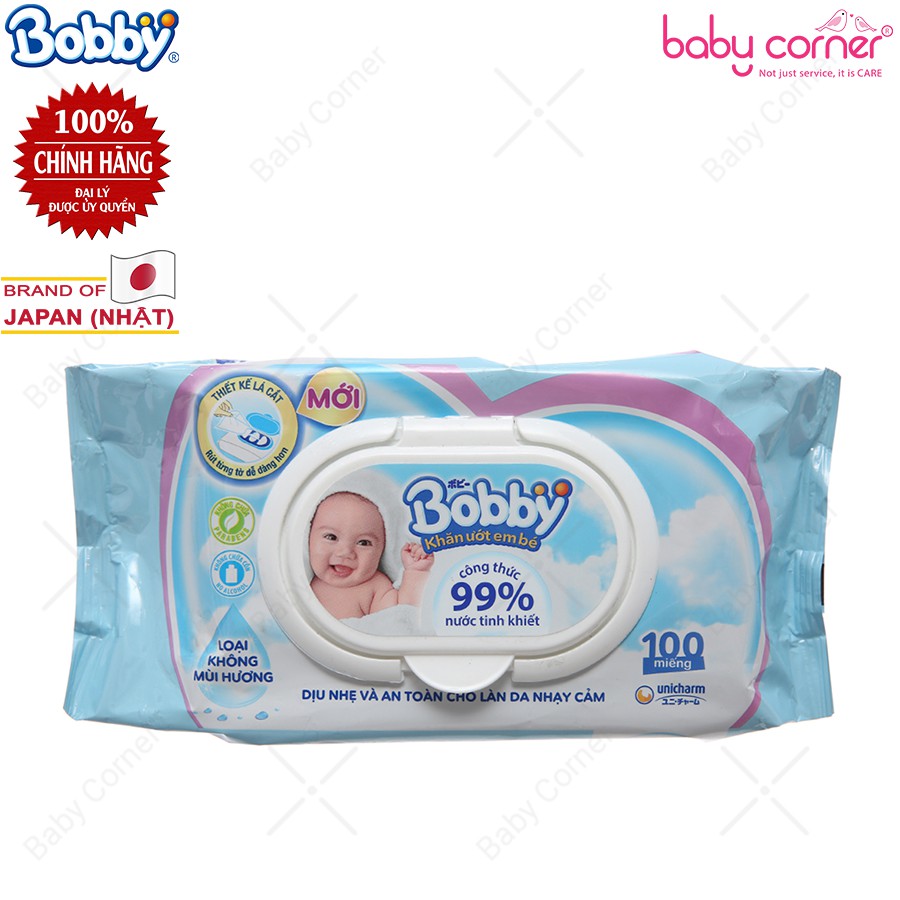 Khăn Giấy Ướt Bobby 99% Nước Tinh Khiết Không Mùi 100 Tờ/Gói Cho Bé