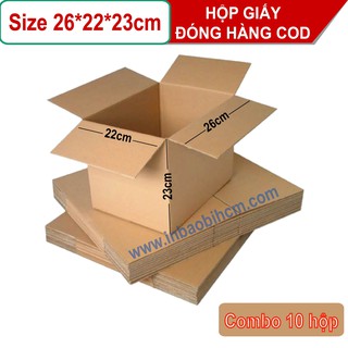 10 hộp carton đóng hàng 26x22x23 cm - Nhỏ hơn hộp 30x20x20 cm (Dùng đóng hàng nón bảo hiểm)
