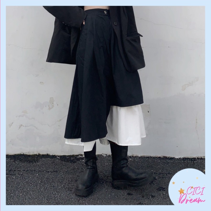 Chân váy tầng dáng dài ulzzang xòe vạt lệch phối đen trắng-Chân váy tầng dáng dài xòe vạt lệch phong cách hàn quốc | BigBuy360 - bigbuy360.vn