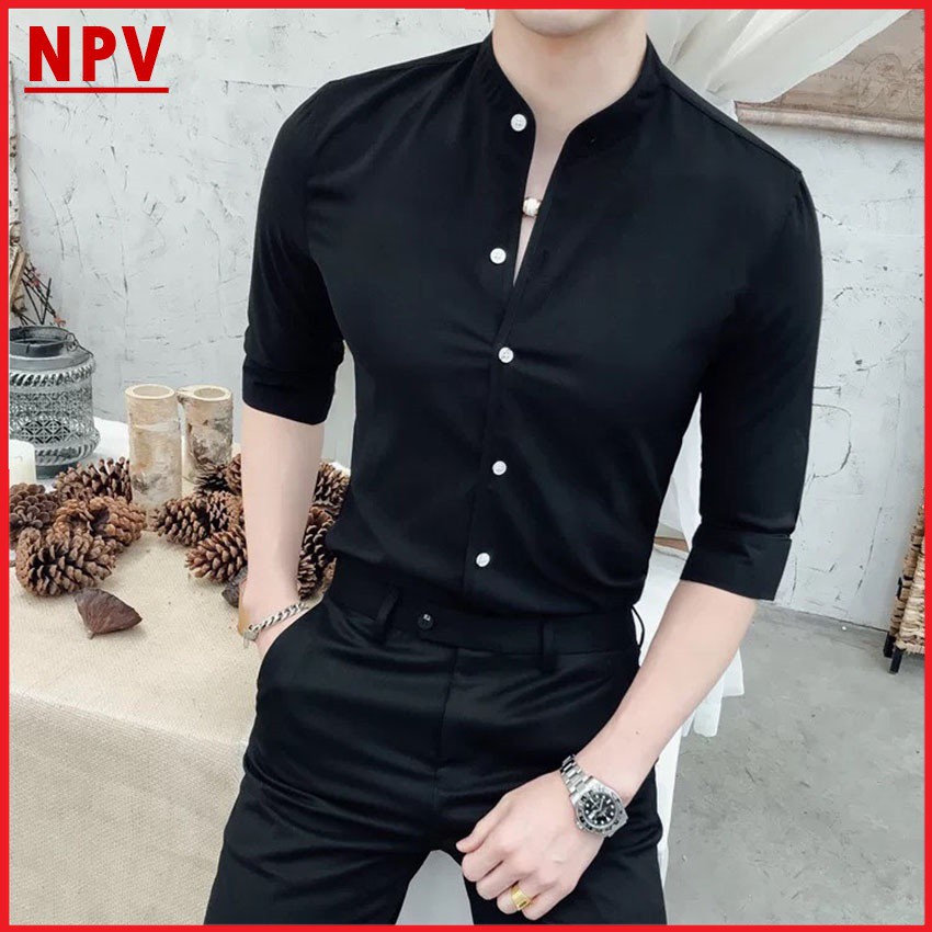 áo Sơ mi nam cổ tàu lụa dài tay NPV cao cấp, sơ mi nam dáng ôm body trẻ trung năng động | BigBuy360 - bigbuy360.vn