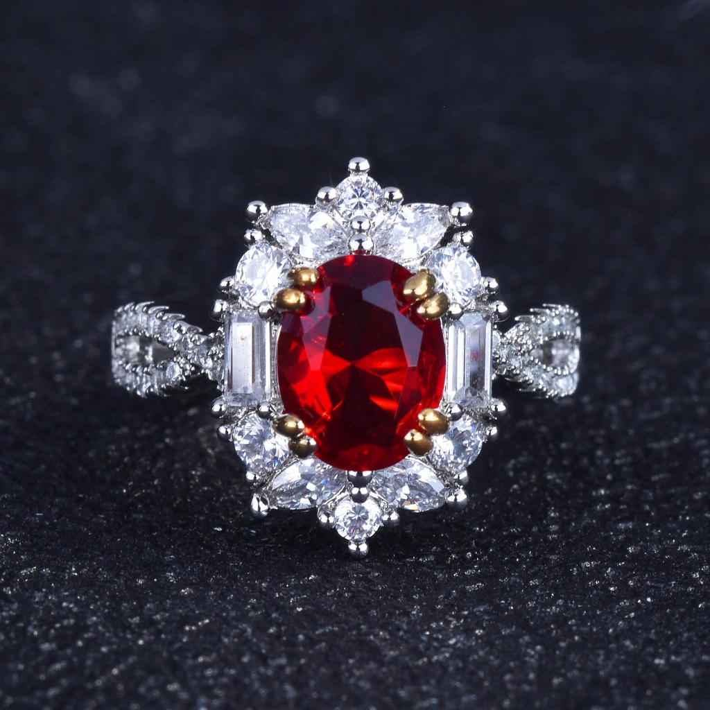Nhẫn Bạc 925 Đính Đá Ruby 3 Karat Thời Trang Cho Nữ