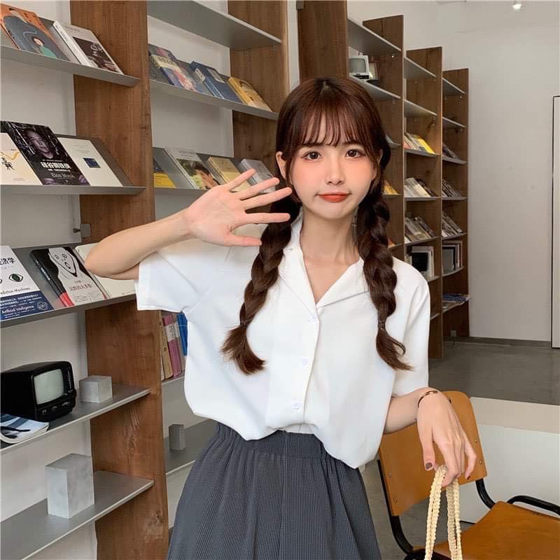 Áo Sơ Mi Cổ Vest Nhiều Màu Phong Cách Retro - Áo Sơ Mi Ngắn Tay Cổ Vest Basic | BigBuy360 - bigbuy360.vn