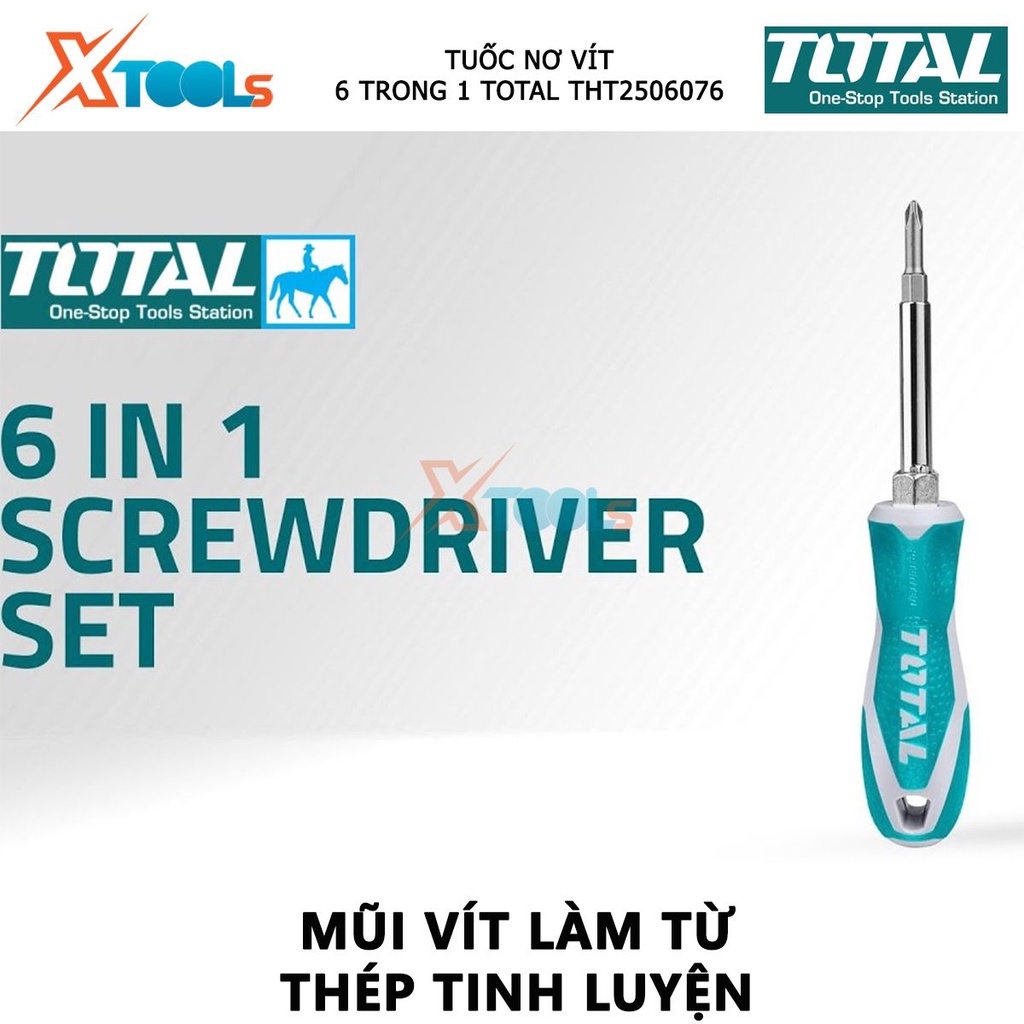 Bộ tuốc nơ vít 6 đầu TOTAL THT2506076 | Bộ tua vít kích thước 4 chi tiết 6.35*65mm, 8.00*75mm [CHÍNH HÃNG] [XTOOLs]