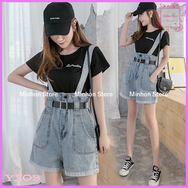 Quần Yếm, Quần Short Yếm Jean Nữ 2 Dây ĐỈA BẢN TO Ống Rộng (Minhon Store YS03)