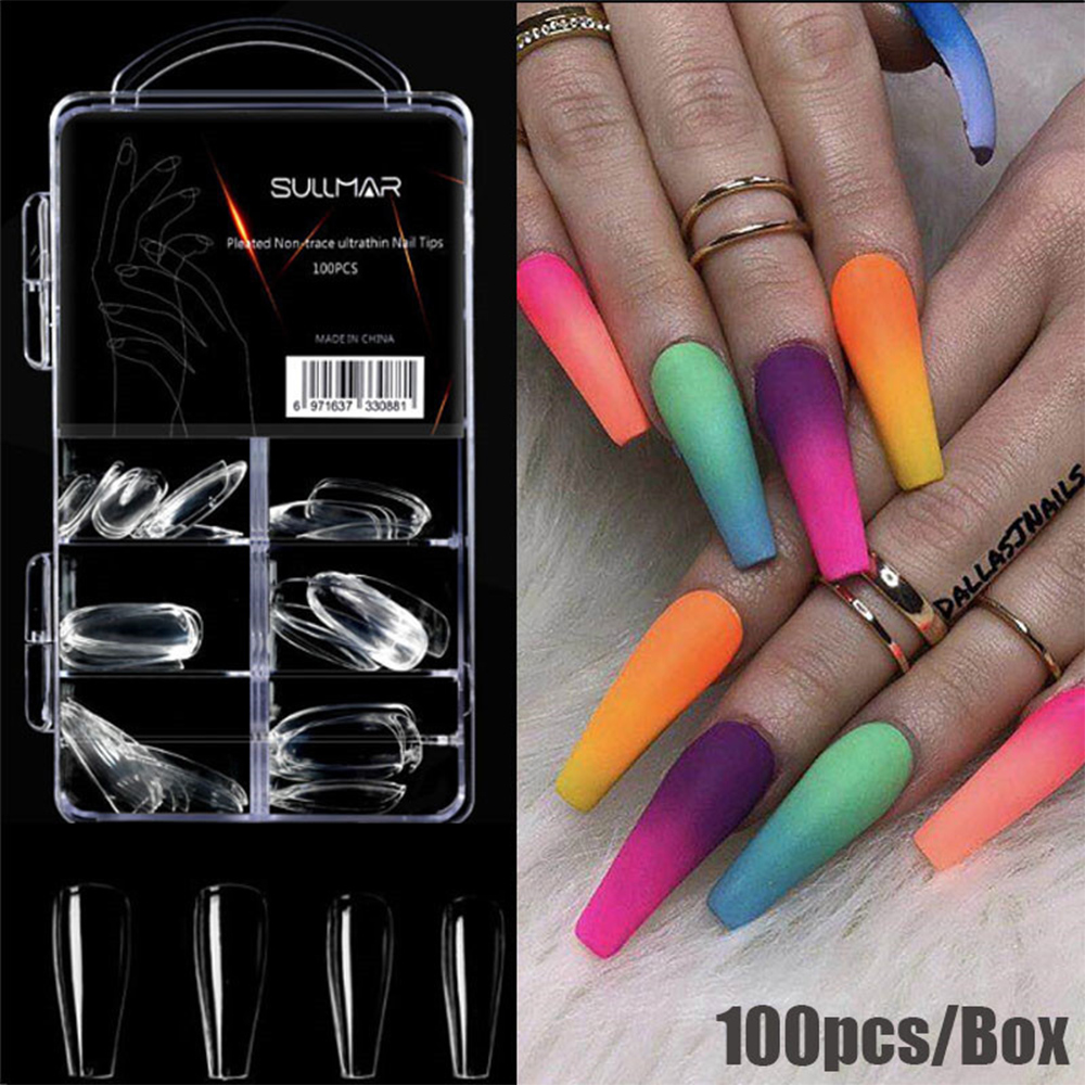 Hộp 100 Móng Tay Giả Đầu Nhọn / Trái Xoan / Trong Suốt Tự Nhiên Diy