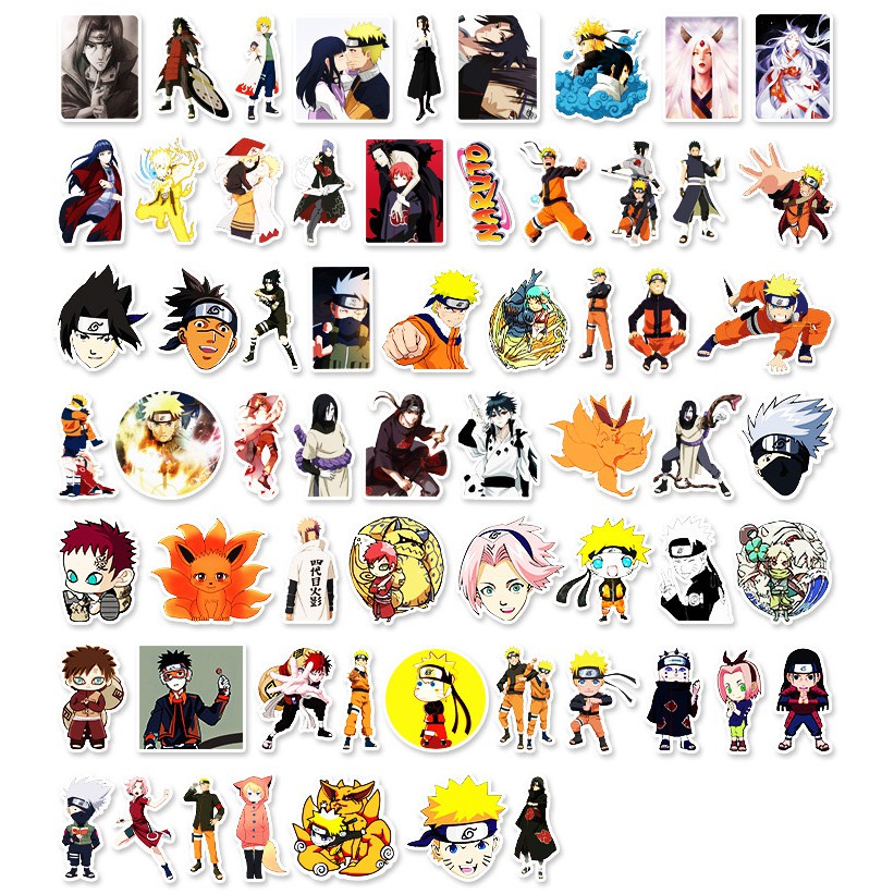 Bộ Sticker hoạt hình Naruto cực ngầu dán trang trí laptop, mũ bảo hiểm, vali, xe tay ga, ván trượt