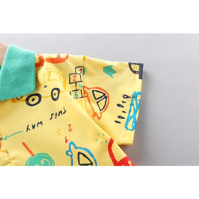 Set Đồ Mùa Hè 2 Món Gồm Áo Thun In Hình Xe Hơi Hoạt Hình Và Quần Ngắn Thời Trang Cho Bé Trai Và Gái