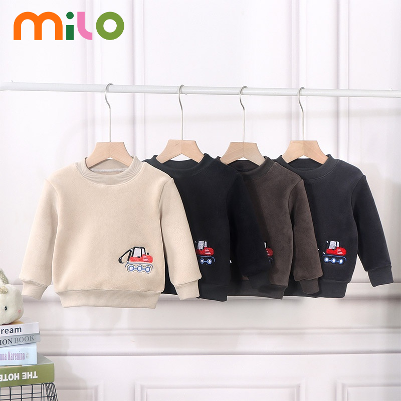 Milo Hàng Mới Về Áo Sweater Chui Đầu Phối Nhung Kẻ Sọc Hai Mặt In Hoạt Hình Thời Trang Mùa Đông Cho Bé