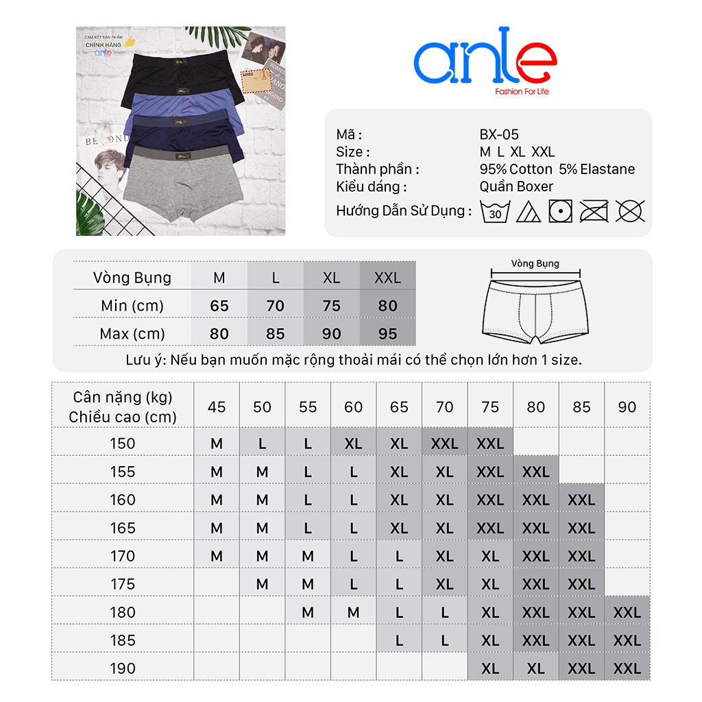 Quần lót nam BOXER ĐÙI NAM Body Cotton Thun Lạnh mềm mại co dãn 4 chiều thấm hút BX05 - Anle Store