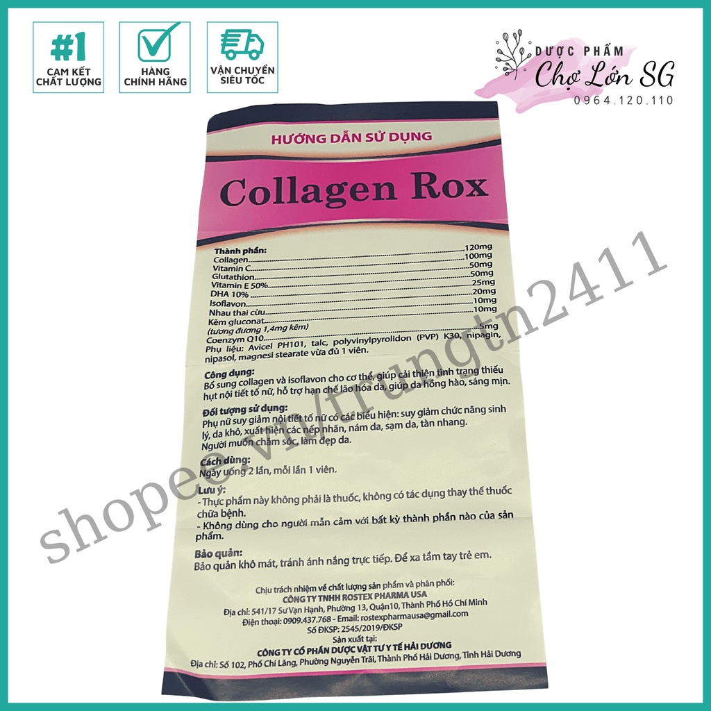 Viên uống COLLAGEN ROX làm đẹp da chống lão hóa, cải thiện nếp nhăn - Hộp 60v