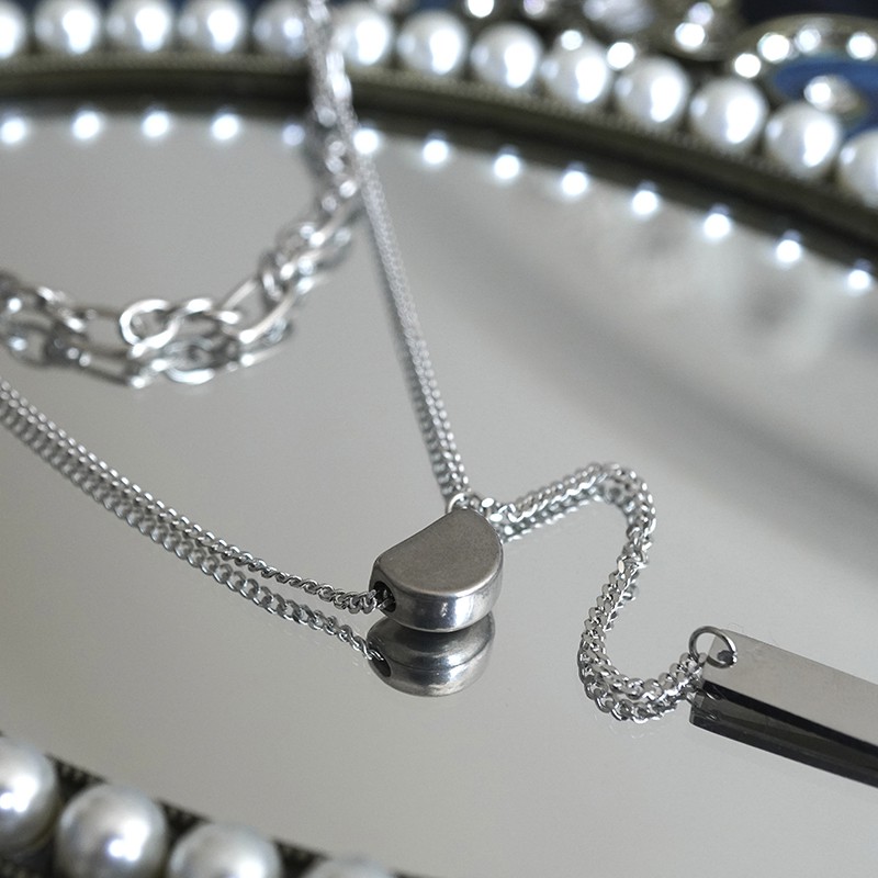 Dây chuyền kim loại hai lớp thời trang đơn giản cổ điển phong cách Hàn Quốc