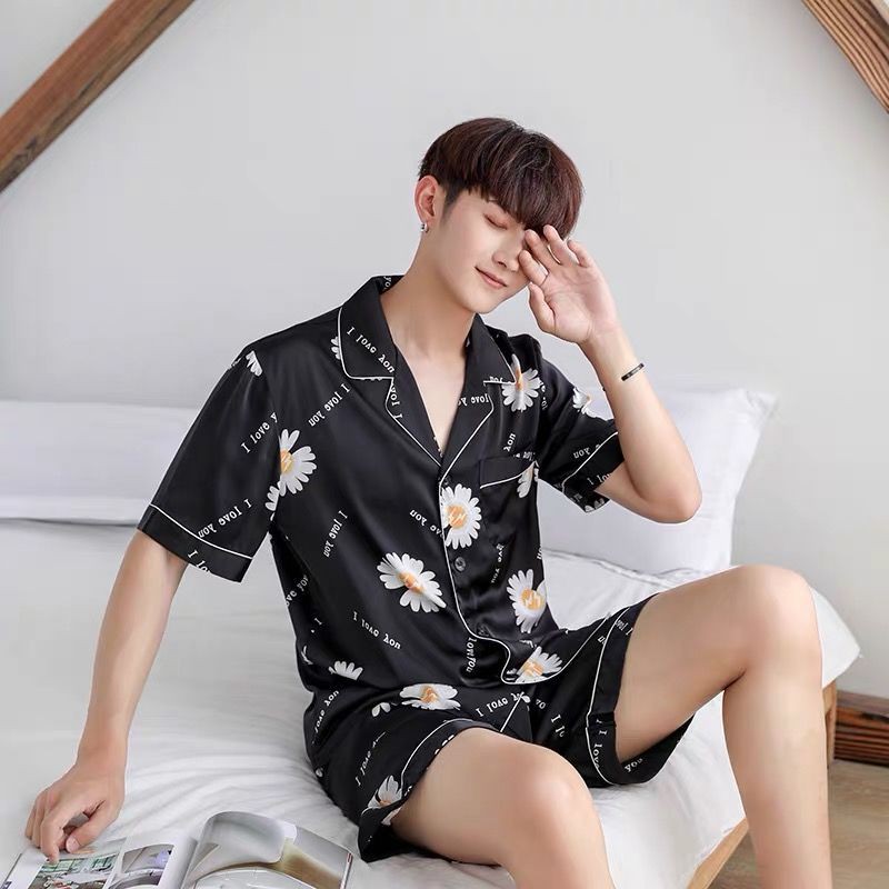Bộ đồ ngủ ngắn tay bằng vải lụa thoải mái cho nam | BigBuy360 - bigbuy360.vn