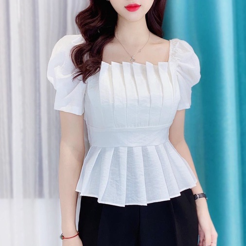 Áo peplum cổ vuông sơ mi tay phồng kiểu che bụng nữ đẹp CHUU A6697