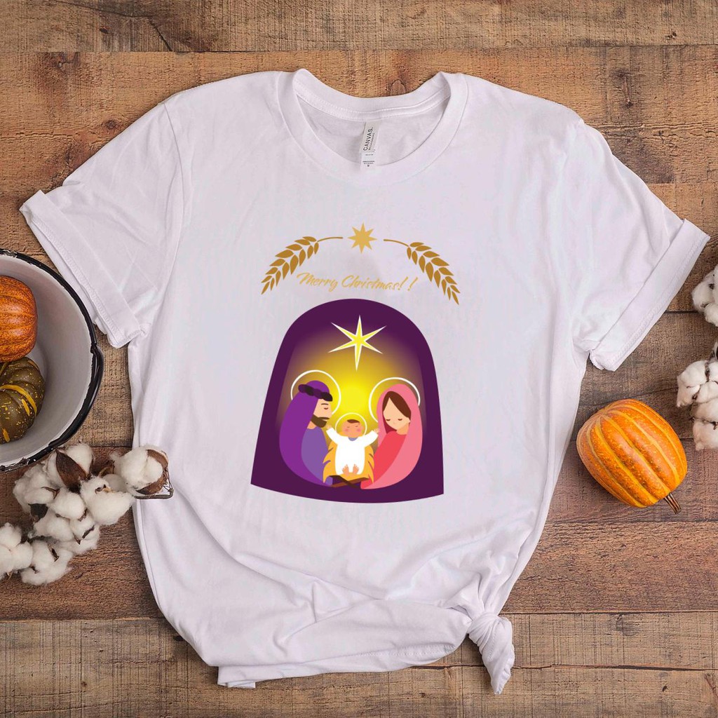 ÁO THUN AOMIVN Thiên Chúa Giêsu Kokeshis Nativity Scene Merry Christmas TAY LỠ  PHÔNG IN AOMI