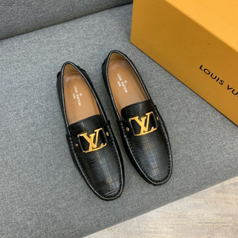 Giày lười LV logo kim loại ánh kim da thật siêu âm chân