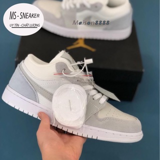 Giày JD paris màu trắng xám, giày JD1 low pari thấp mới full phụ kiện hàng cao cấp, full size 36-43