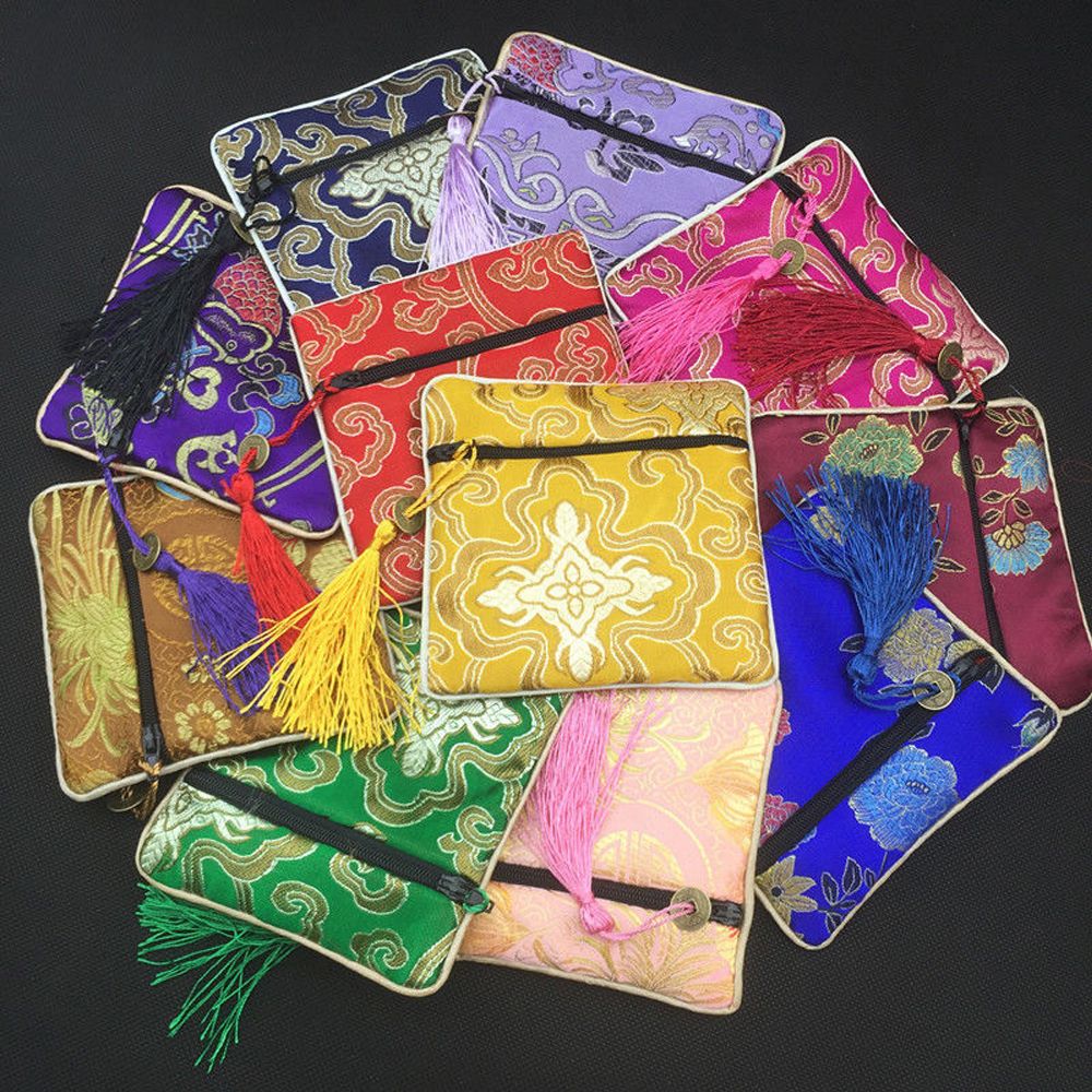 MXMUSTY Purse Jewelery Bag Zipper Tips Bag Handbags Brocade Quartet Zipper Packaging Buddhist Fabric Floral Wallet/Multicolor