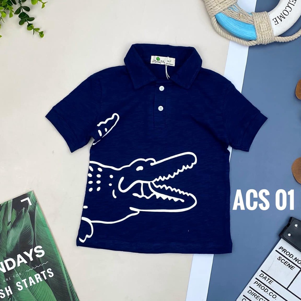 Áo thun polo in hình cá sấu cho bé từ 10-48kg. Áo có cổ cho bé mặc đi học