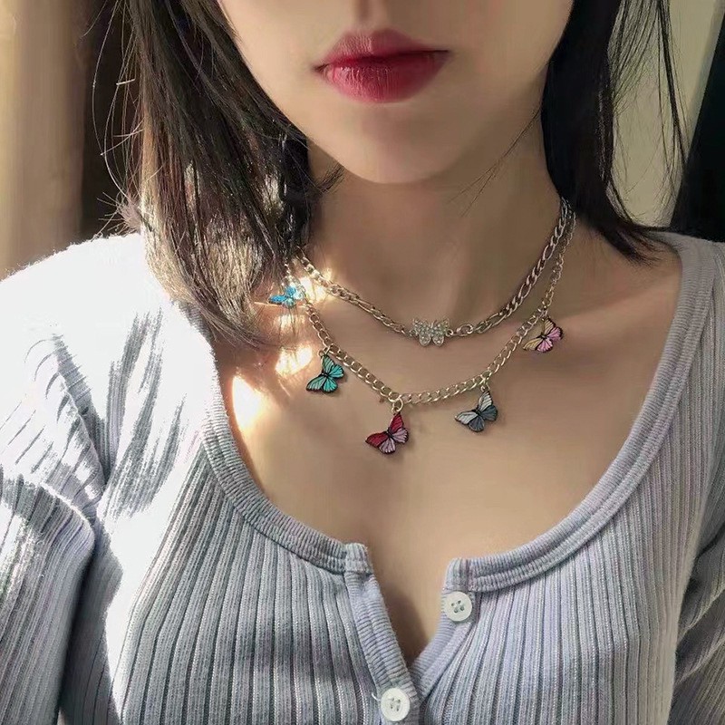 [Mã FASHIONCB231 hoàn tối đa 30K xu đơn 99K] Dây chuyền có mặt hình bướm nhiều màu cao cấp thời trang