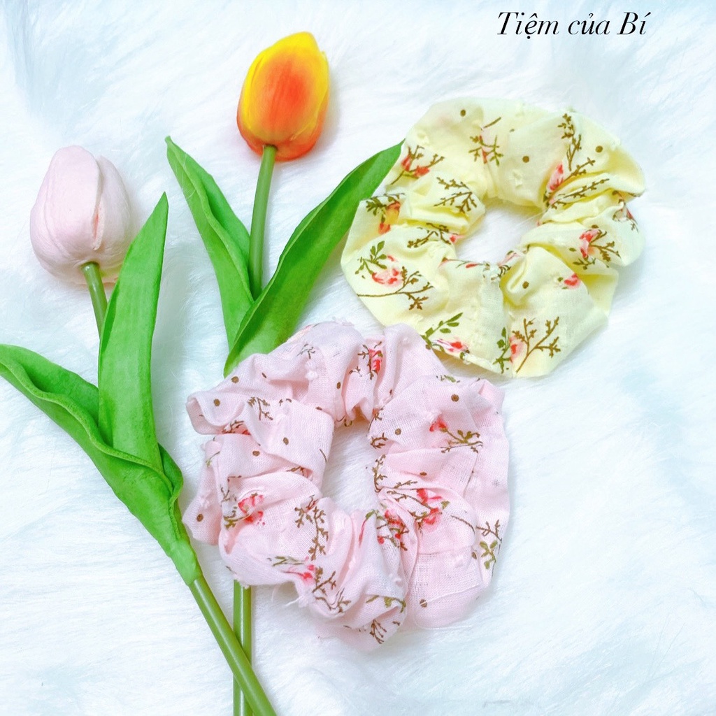 [Handmade] Scrunchies buộc tóc họa tiết hoa hồng nhỏ vải xô cao cấp